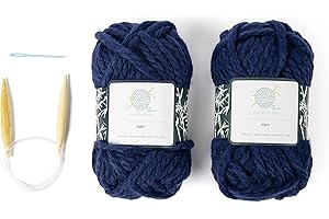 mindfulknits Learn to Knit Kit - Knit a Chunky Beanie - Knitting Needles, Yarn Needle & Acrylic Chunky Bulky Knitting Yarn- N