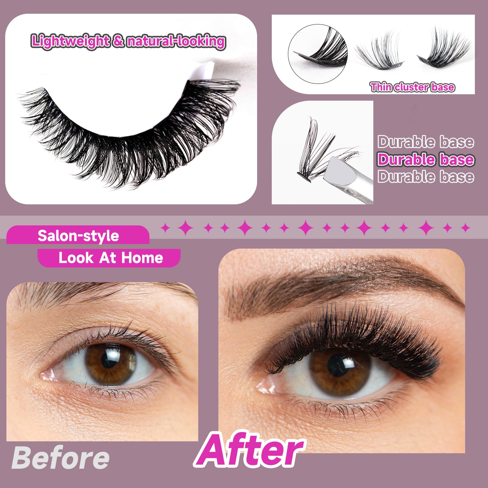 Ocean Pearl Lash Clusters 320pcs 3D Thick Lash Clusters kit 60D+80D Lashes,Eyelashes,Lash Extension Kit,Eyelash Clusters with Lash Bond&Seal&Remover&Tweezers,Lashes Clusters Eyelash Extensions Kit