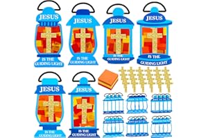 Lunmon 24 Sets Religious Crafts for Kids Bulk Jesus Lights The Way Tissue Acetate Sign Kit DIY Oil Lamp Tissue Paper Craft with Jesus Light Cutouts Tissue Paper Cross for Sunday School Fun Home Church