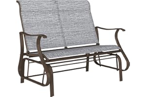 Outsunny 2-Person Outdoor Glider Bench，Patio Glider Loveseat Chair with Powder Coated Steel Frame，2 Seats Porch Rocking Glider for Backyard, Lawn, Garden and Porch, Mixed Gray