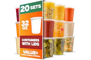 Deli Containers With Lids - [20-Pack] - (32 Oz) - Strong, Soup & Food Storage Containers Takeout To Go - Storage and Freezer 