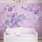 Amaonm 8 sheets of 12x24 inch Large 3D Colorful Flower Wall Decal Purple Red Flowers Plants Vine Wall Stickers Murals DIY Peel and Stick Rose Peony Floral Home Wall art Decor Wallpaper for Kids Girls
