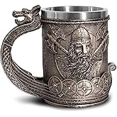 Ottalent Noric Viking Ship Draon Drakkar Beer Mug Stainless Steel Liner, Bronze Color Viking Warrior Coffee Cup Stein for Collectible Gift 17oz.