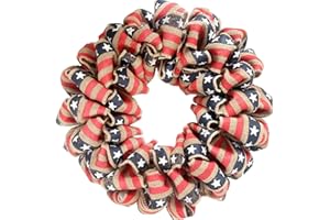 EGOLOT 13 Inch Patriotic Burlap Wreath for Front Door, Red Stripe Blue Star Ribbon 4th of July Wreath for Indoor and Outdoor, Natural Burlap Color Wreath for Home Decor
