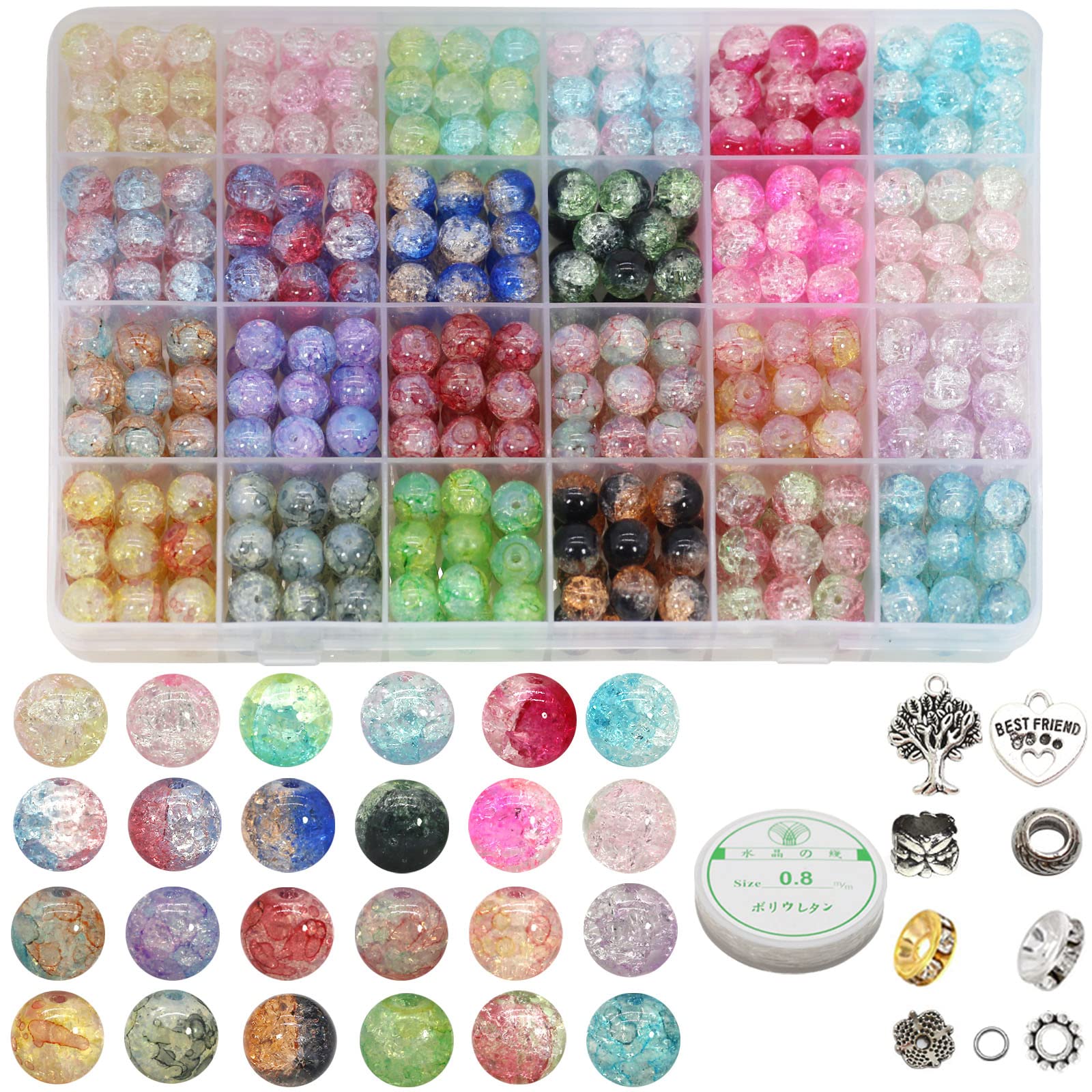 Photo 1 of 10mm Crackle Glass Beads for Jewelry Making 600pcs Assorted Panited Handcrafted Round Beads for Bracelet Lampwork Smooth Loose Beads Spacer Necklace Earring & DIY Crafts Beads Supplies