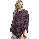 Aran Crafts Women's Cable Knit Nua Button Poncho (100% Super Soft Merino Wool)