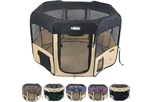 EliteField 2-Door Soft Pet Playpen (2 Year Warranty), Exercise Pen, Multiple Sizes and Colors Available for Dogs, Cats and Other Pets (48" x 48" x 32"H, Black+Beige)