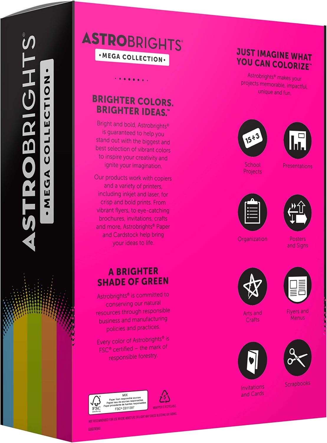Astrobrights Mega Collection, Colored Cardstock, "Brilliant" 5-Color Assortment, 320 Sheets, 65 lb/176 gsm, 8.5" x 11" - MORE SHEETS! (91687), Assorted : Office Products