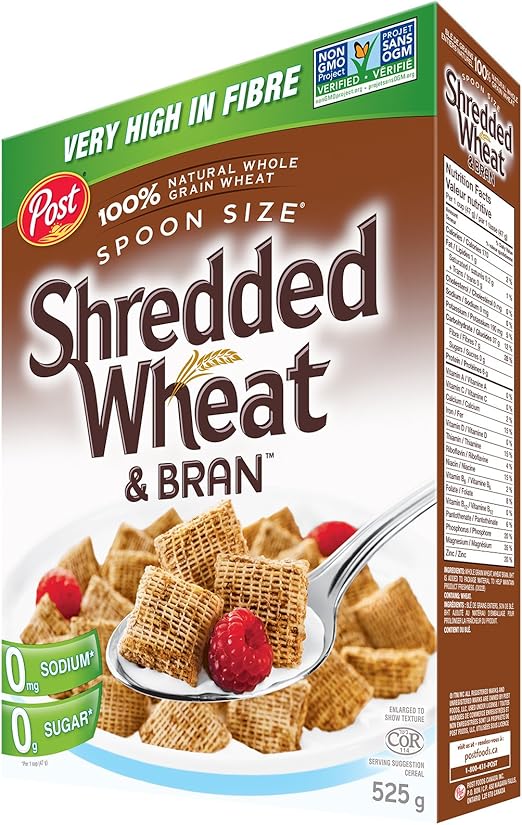 Post Spoon Size Shredded Wheat and Bran Cereal, 525g Amazon.ca Grocery