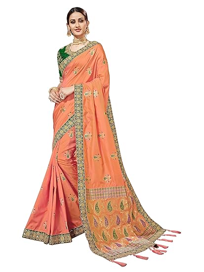 Women's Kota Doria Silk Saree With Blouse Piece (MN552_Orange)