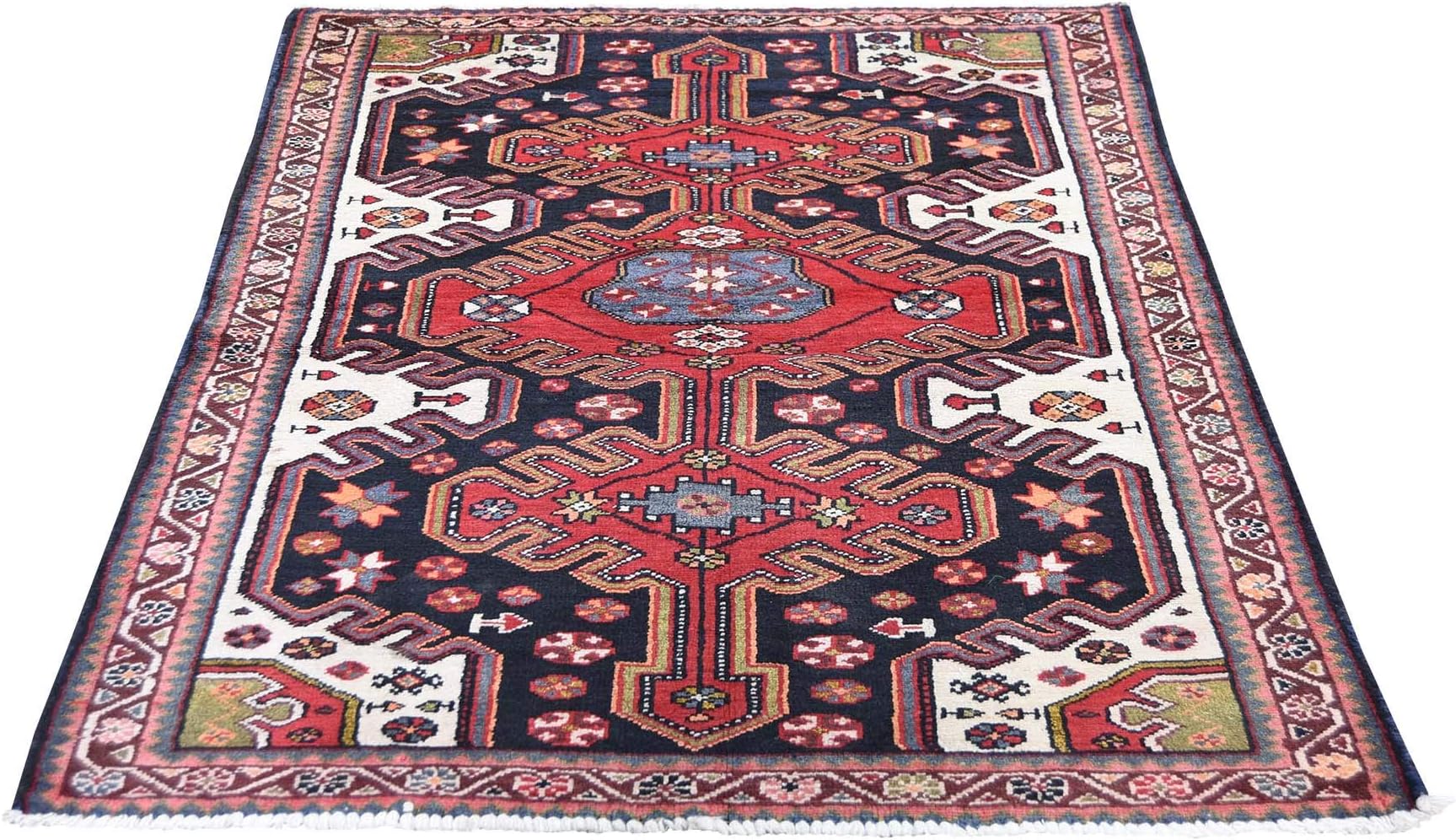 Shahbanu Rugs Vintage Bohemian Persian Bakhtiari Navy Blue Hand Knotted Rug (3'5" x 5'0")