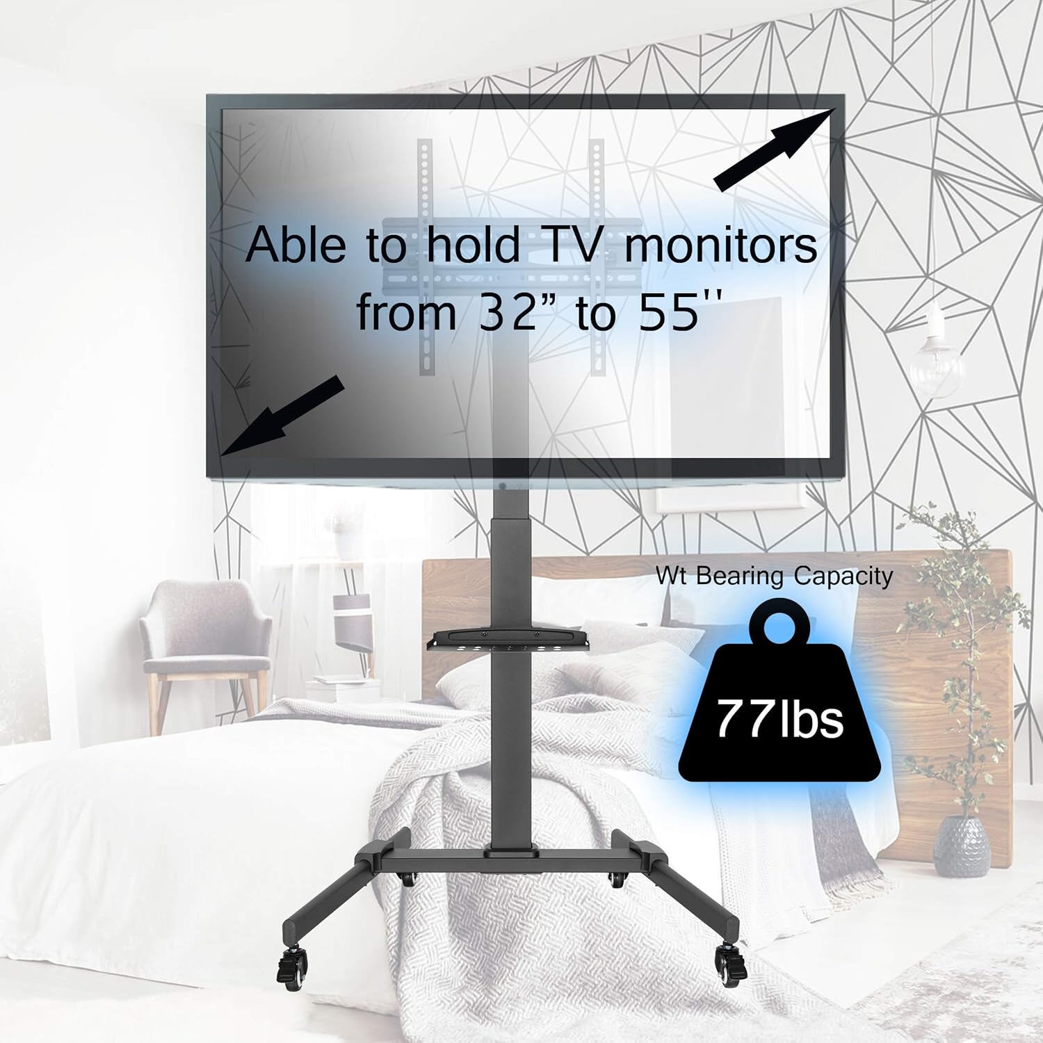 Rolling Tv Stand, Mobile Tv Stand with Quick-Release Spring Lock Mount for 32-55 inch LCD LED Plasma Flat Screens w/ Adjustable AV Shelf and Locking Wheels: Electronics