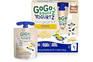 GoGo squeeZ yogurtZ Banana, 3 oz (Pack of 4), Kids Snacks Made from Real Yogurt and Fruit, Pantry Friendly, No Fridge Needed, Gluten Free and Nut Free, Recloseable Cap, BPA Free Pouches