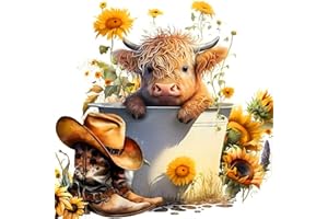 igoodom Diamond Painting Kits for Adults, 5D Cow and Flower Full Drill Diamond Art, DIY Highland Cow Diamond Art Kit Gem Art for Home Wall Decor (13.78 X13.78 inch)