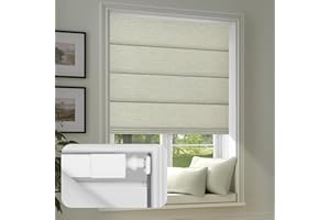 Sulugood No Drill No Tools Blackout Roman Shades Easy to Install for Indoor Windows Cordless Roman Blinds Thermal Insulated Noise Reduction,Room Darkening,Blackout-Linen,35" W x 64" H