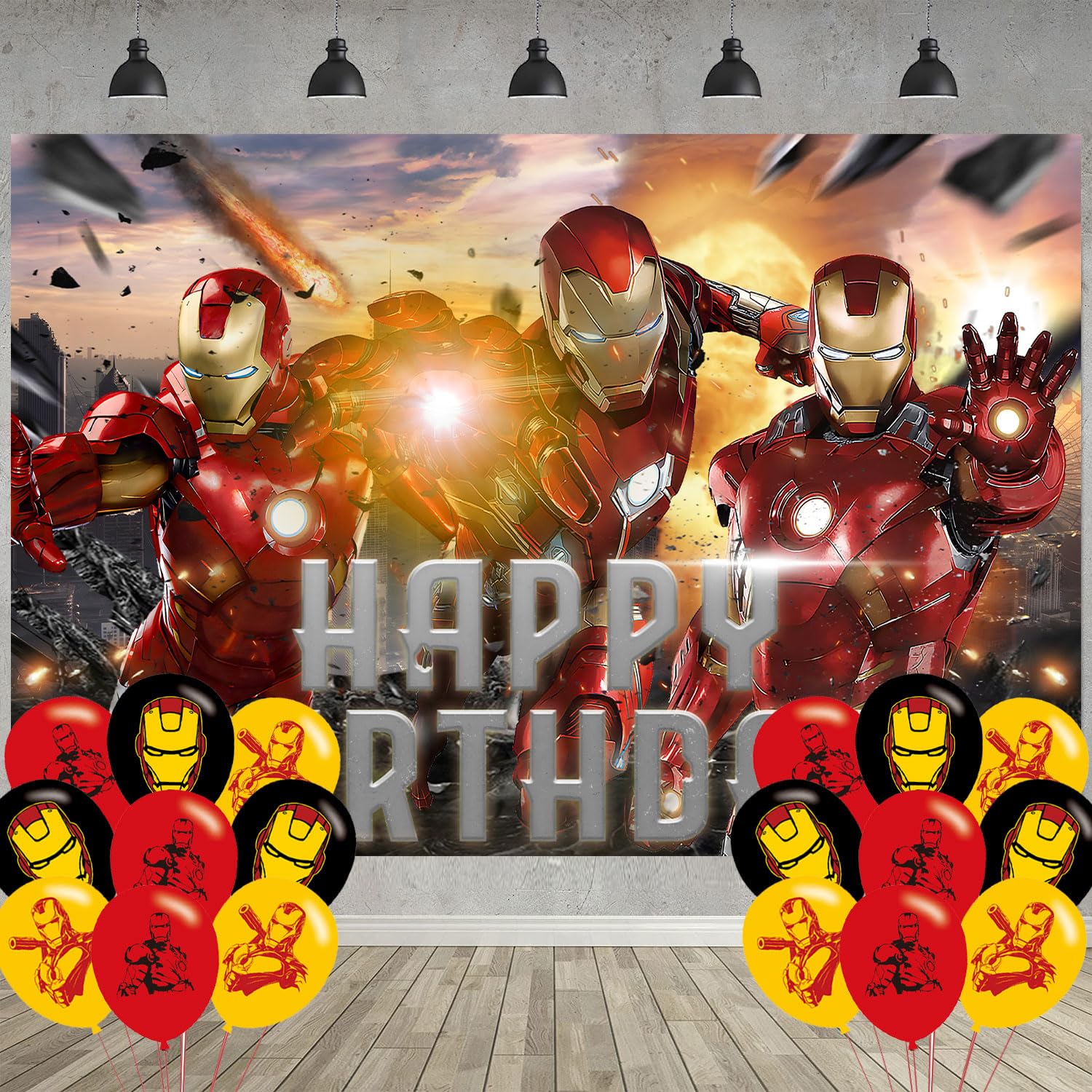 Photo 1 of ***BALLOONS ONLY***Hero Man Birthday Party Decoration,Iron Hero Party Photo Background 5 x 3 FT and 18 Pcs Balloon,Movie Merch Party Backdrop Supplies