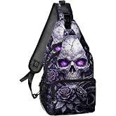 xiaotcq Cool Skull Rose Gothic Style Crossbody Bags for Women, Sling Bag for Men, Hiking Backpack Casual Lightweight daypack for Outdoors Travel