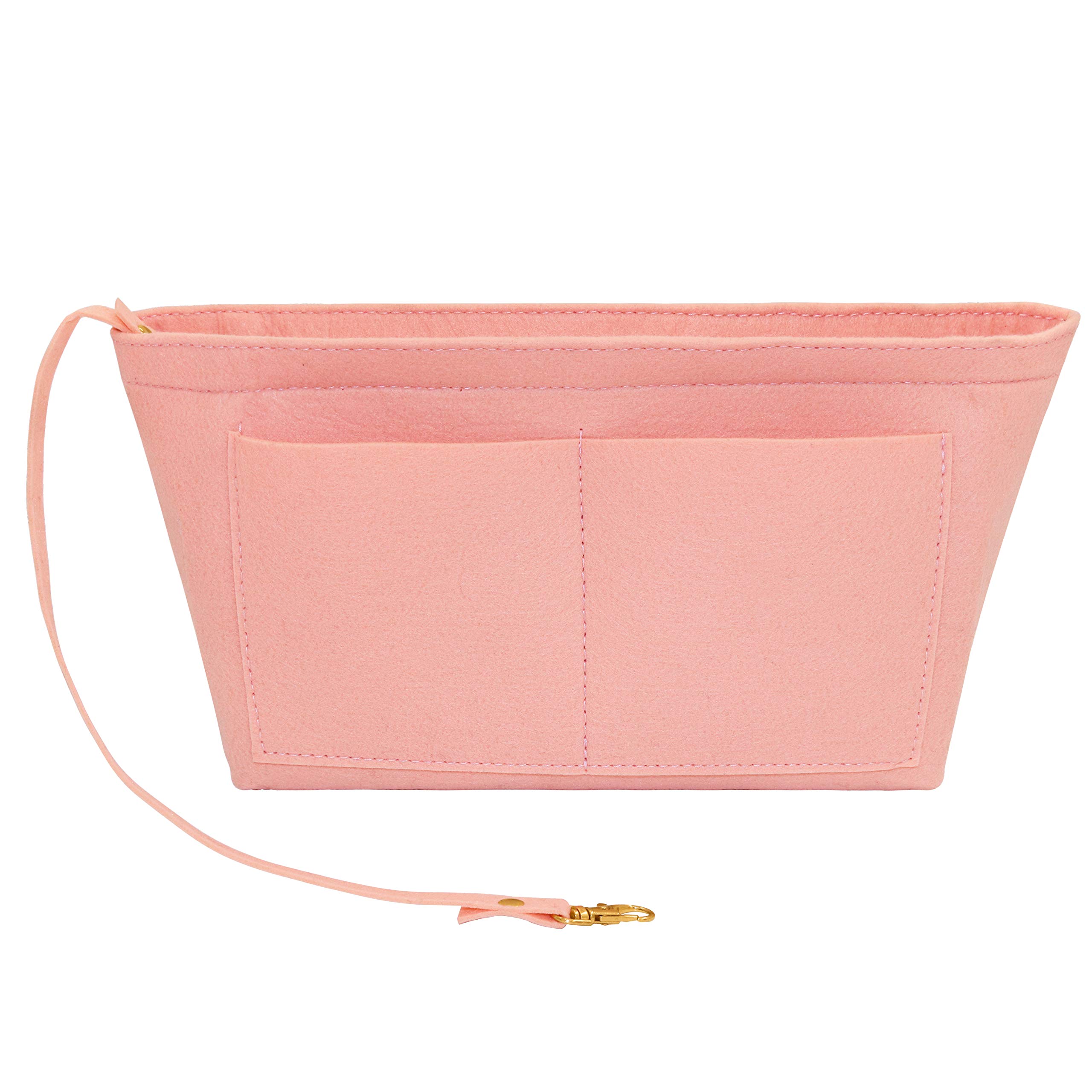Fovasen Felt Handbag Organiser Insert, Bag Organiser Insert with Handles Keychain, Pocket Purse Cosmetic Storage Bag for Women, Pink-Meidium