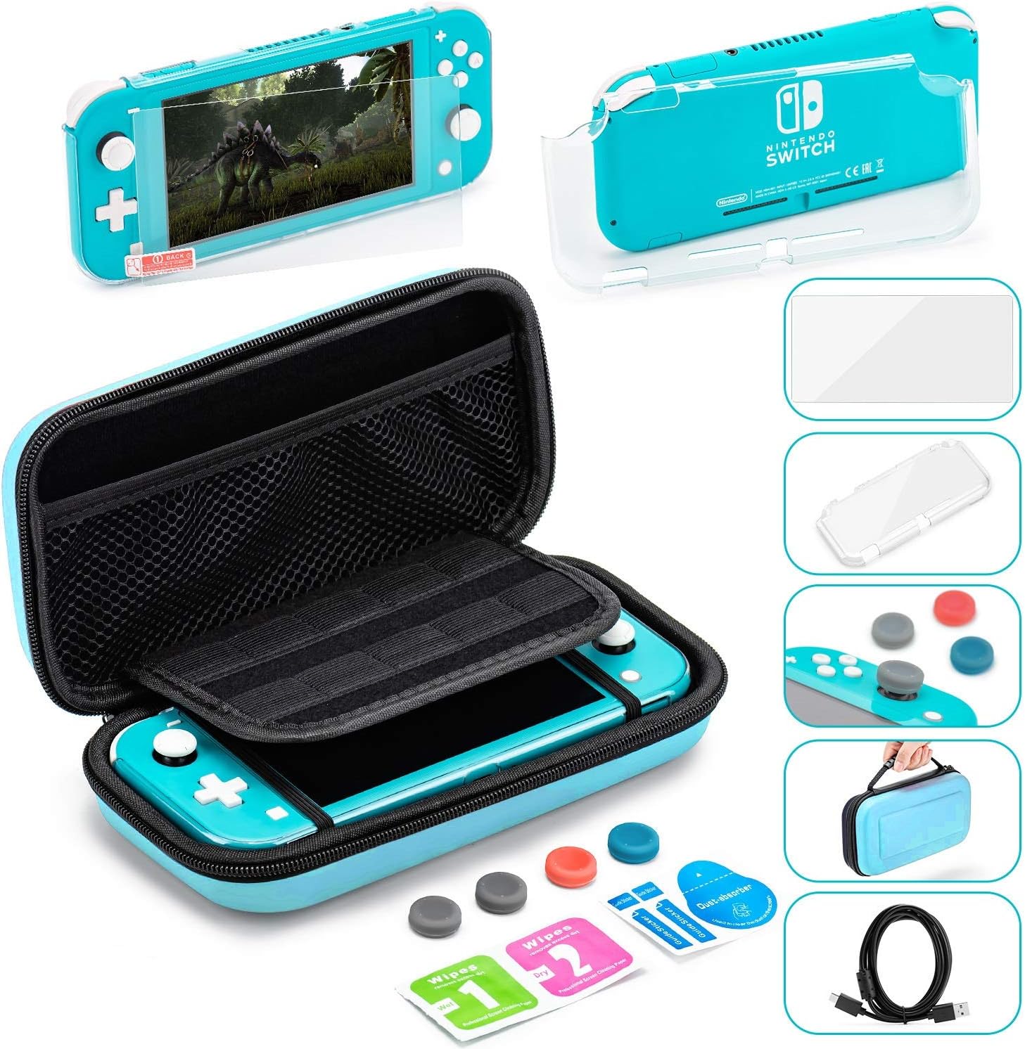 Accessories Bundle for Nintendo Switch Lite Console, Turquoise Blue