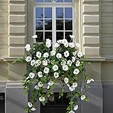 Ttranewsoo Artificial Flowers Faux Outdoor Plants Artificial Petunias for Outdoors Uv Resistant Fake Petunias Plants Hanging Flower Patio Decor Outside Basket Realistic Silk Plant No Pot(White 2pcs)