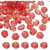 uxcell 50 Pcs Rose Beads, 0.55" Glass Flower Rose Charm Carved Loose Spacer Crystal Craft Beads for DIY Jewelry Making Bracelet Beading Projects Supplies, Red