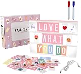 BONNYCO Pink Cinema Light Box 400 Letters Emojis 2 Markers USB or Batteries