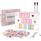 BONNYCO Pink Cinema Light Box with 400 Letters, Emojis, 2 Markers, USB | LED Light Box Home, Office, Room Decor. Cinema LED Sign Letters Board, Pink Decor, Gifts for Women, Girls Christmas Birthdays