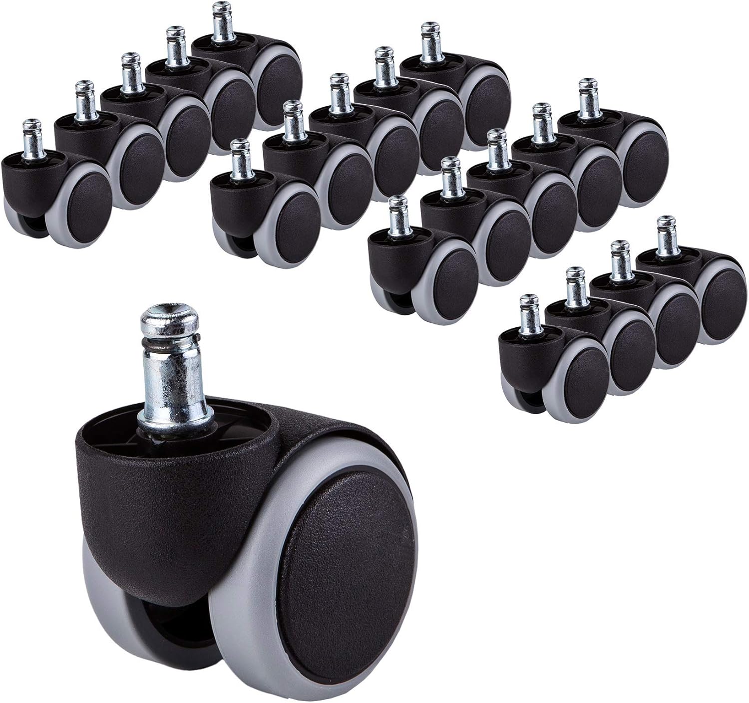 (Pack of 20) 50 mm Rubber Chair Wheels Office Chair Castors Replacement Wheels Twin Castors Swivel Wheels Universal Stems for Replacement Casters No Scratches Short Stem (20