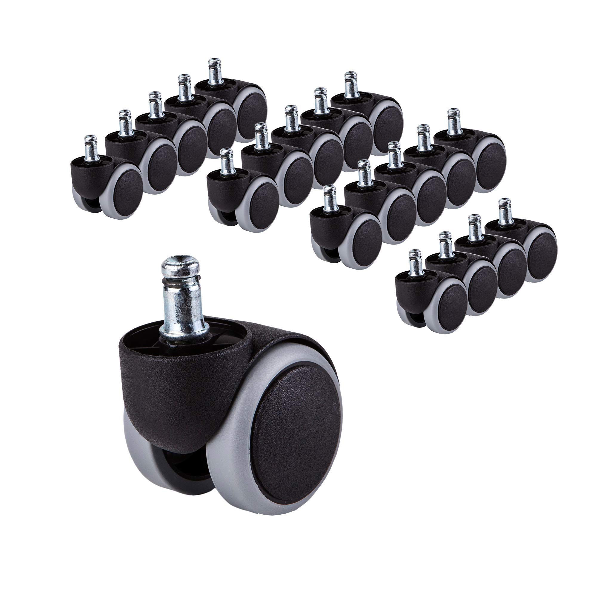 (Pack of 20) 50 mm Rubber Chair Wheels Office Chair Castors Replacement Wheels Twin Castors Swivel Wheels Universal Stems for Replacement Casters No Scratches Short Stem (20, Ø 11 mm)