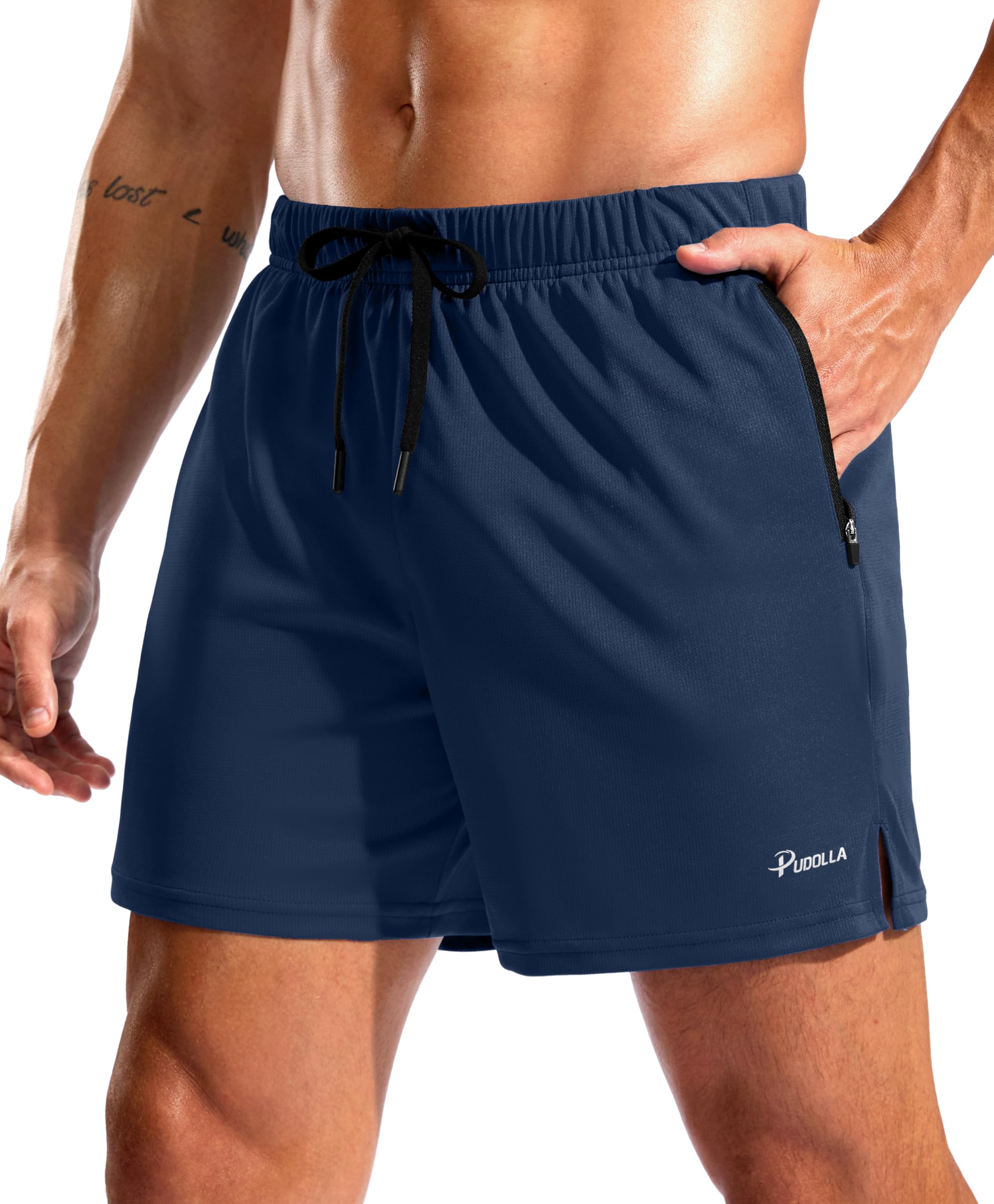 Pudolla Men's Workout Running Shorts with Zipper