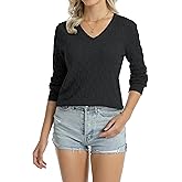QUALFORT Womens 100% Cotton Cable Knit Sweater Lightweight Crewneck or V Neck 2026