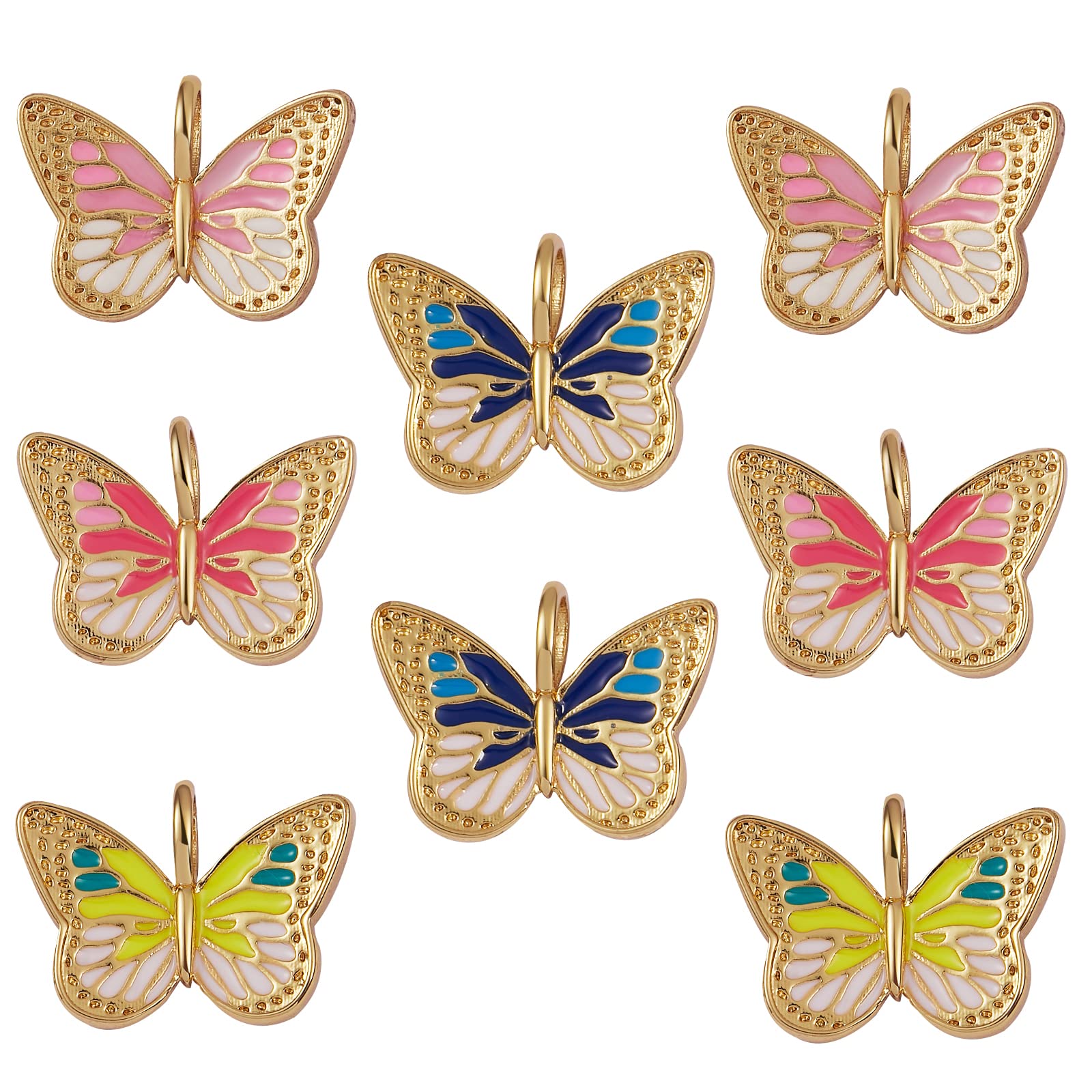COGCHARGER 8 Pcs 4 Colors Butterfly Charms Pendants Colorful Butterfly Charm Brass Enamel Pendants for Jewelry Necklace Bracelet Earring Making Crafts