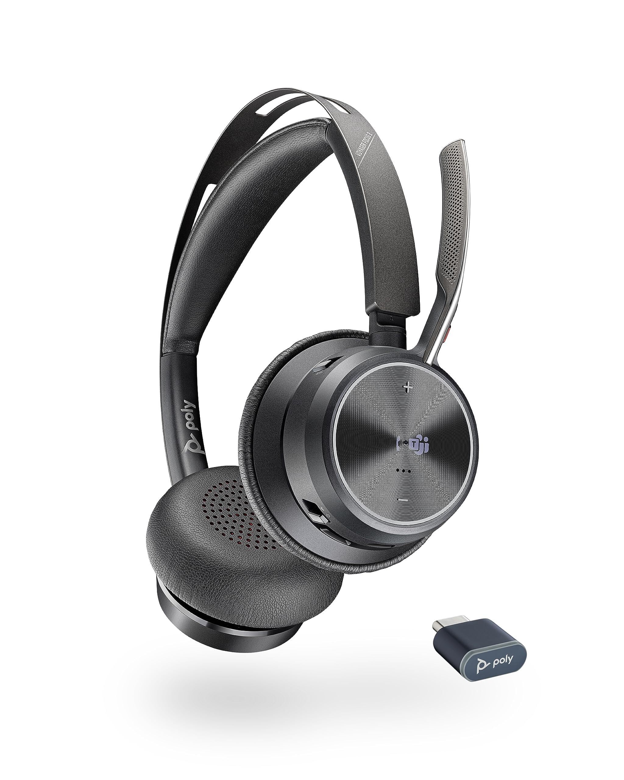 Poly - Voyager Focus 2 UC USB-C Headset (Plantronics) - Bluetooth Dual-Ear (Stereo) Headset with Boom Mic - USB-C PC/Mac Compatible - Active Noise Canceling - Works with Teams (Certified), Zoom & more