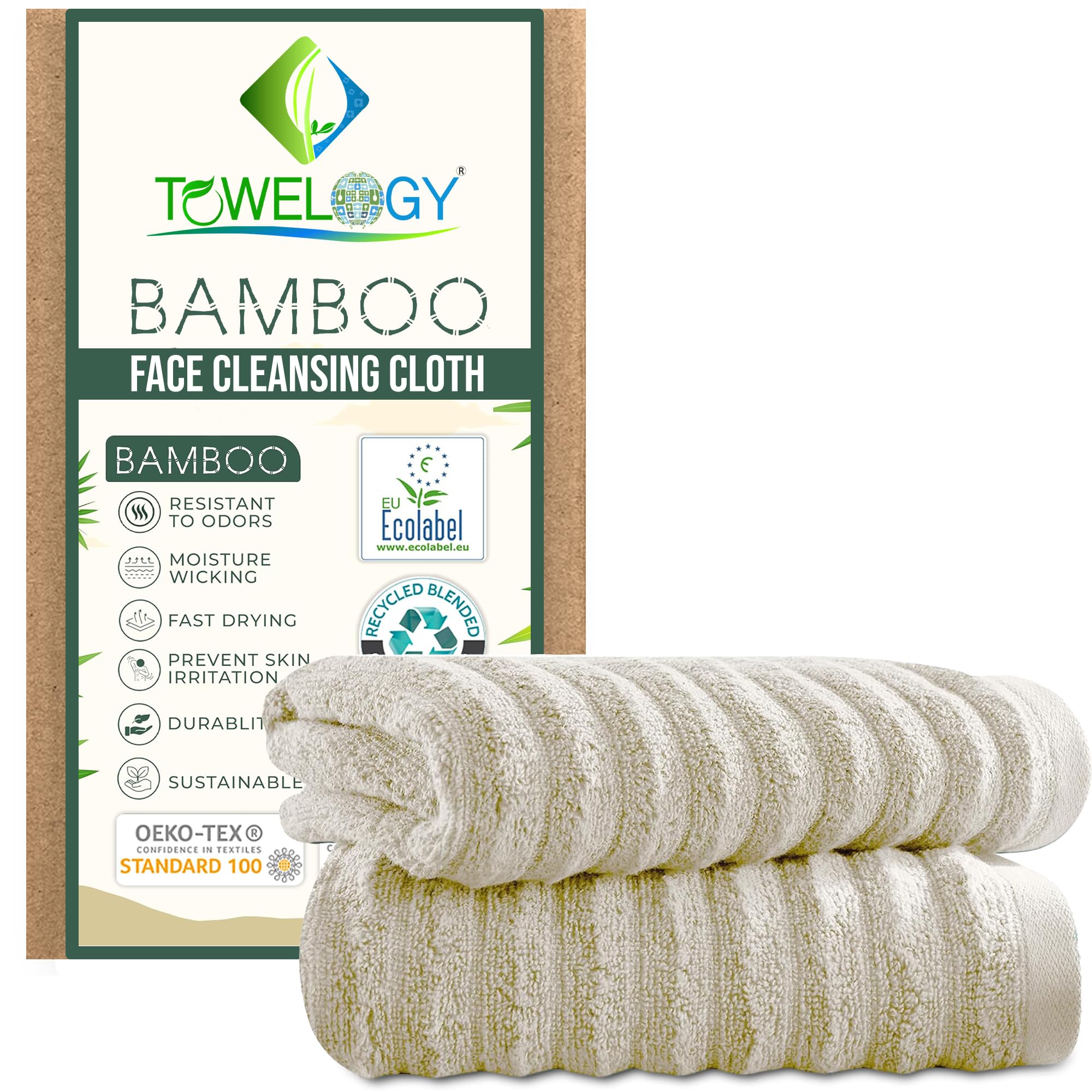 2-Packs Bamboo Face Cloths for Cleansing & Makeup Removal Exfoliating Facial Washcloths – Face Towel for All Skin Type 30x30cm (2, Beige, 30x30cm)