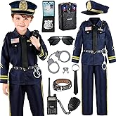 Police Officer Costume for Kids, Cop Costume Outfit Set with Toy Accessories, Halloween Costumes for Boys