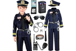 JOYCOVER Police Officer Costume for Kids, Cop Costume Outfit Set with Toy Accessories, Halloween Costumes for Boys