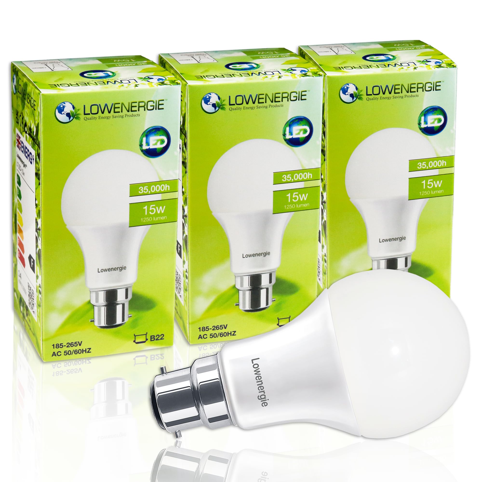 LOWENERGIE LED Light Bulb 15w B22 A65 GLS Energy Saving Lamp (Warm White 3000K (Warm White 3000K, 3)