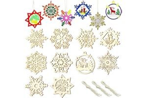 GP LIFE 30 PCS Wooden DIY Christmas Ornament Crafts for Kids Wooden Snowflake for Crafts