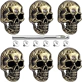 Lekgavd 6pcs Skull Rivets Studs for Clothing, Gothic Style Skull Head Buttons Screws with Drilling Tool, 3D Skeleton Pins for Leather Crafts, Boots, Belts - Bronze