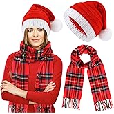 Glitopper 2 Pcs Christmas Santa Hat and Scarf Set Red Black Buffalo Plaid Scarf Santa Hat with Poms for Women Gifts Winter
