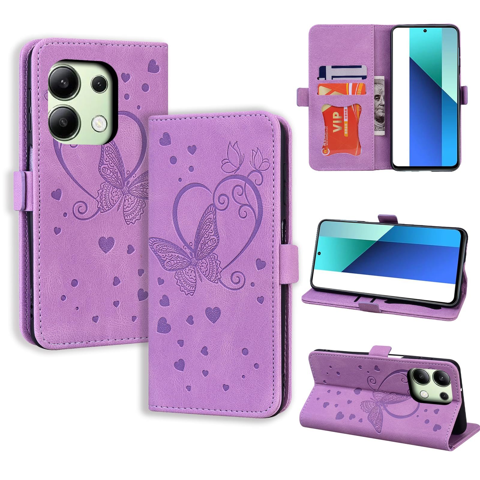 CASAFUNY Xiaomi Redmi Note 13 4G Shockproof Protective Leather Magnetic Flip Case Wallet Case Cover for Redmi Note 13 4G Purple