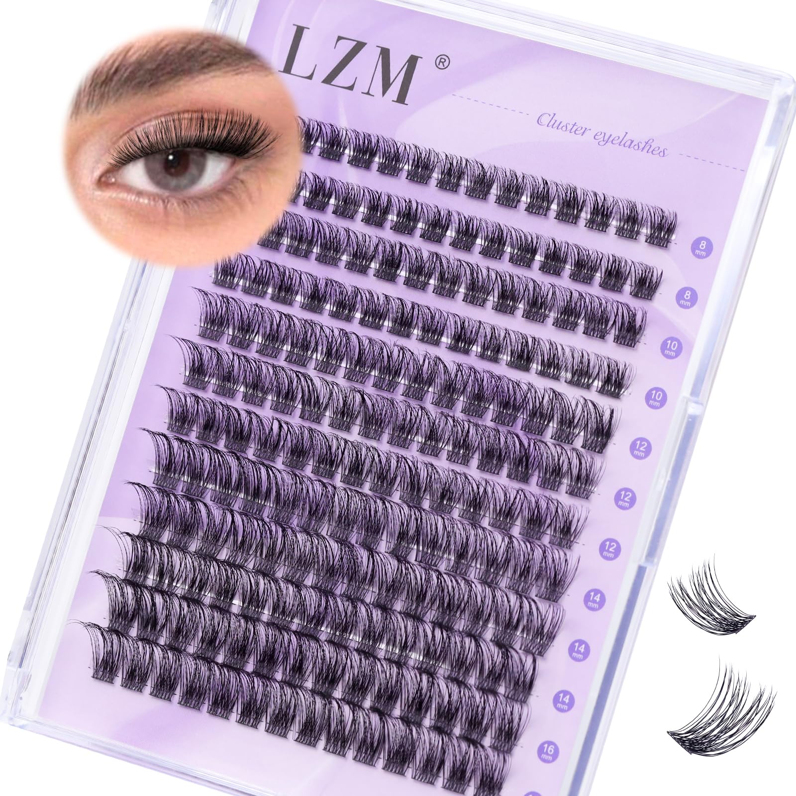 LZM Lash Clusters - 168Pcs 8-16mm D Curl Individual Eyelashes, Natural Thin Band Cluster Lashes, Wispy (SNR013-D-MIX) — image 1