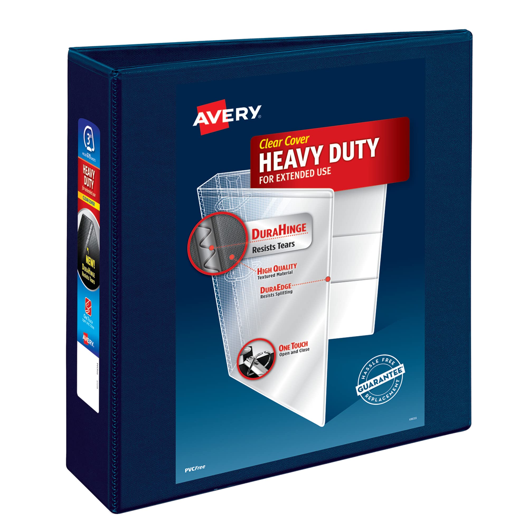 Photo 1 of Avery Heavy-Duty View 3 Ring Binder, 3" One Touch EZD Rings, 670-Sheet Capacity, 3.5 Inch Wide Spine, Great for Home, School Supplies, Office, or Organization Needs, 1 Navy Blue Binder (79803)