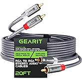 GearIT RCA Cable (20FT) 2RCA Male to 2RCA Male Stereo Audio Cables Shielded Braided RCA Stereo Cable for Home Theater, HDTV, 