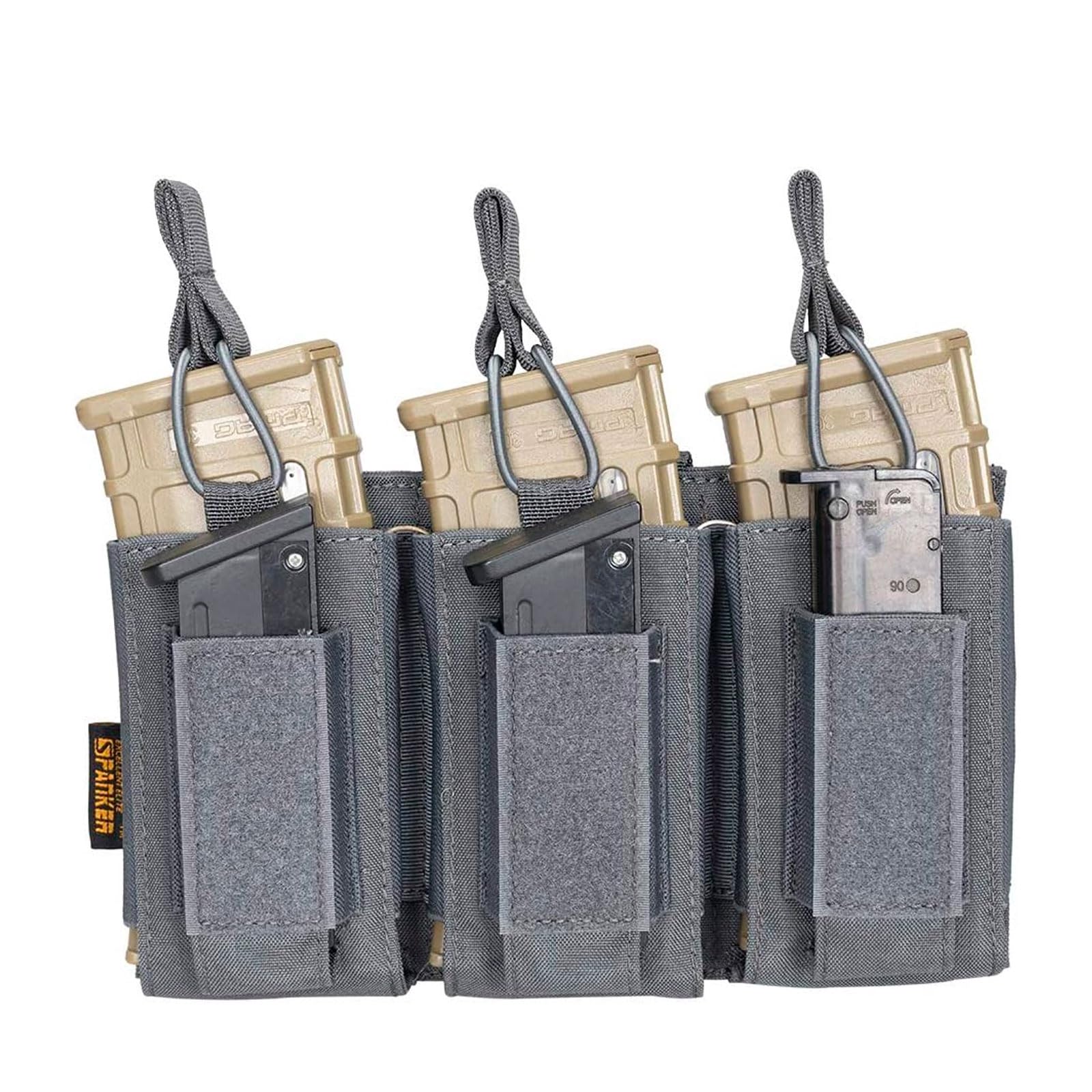 EXCELLENT ELITE SPANKER Open-Top Single/Double/Triple Mag Pouch for M4 M16 AK AR Magazines and Pistol Mag Pouch(Triple-Grey)