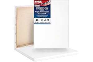 U.S. Art Supply 30 x 48 inch Stretched Canvas 12-Ounce Triple Primed, 3-Pack - Professional Artist Quality White Blank 3/4" Profile, 100% Cotton, Heavy-Weight Gesso - Acrylic Pouring, Oil Painting