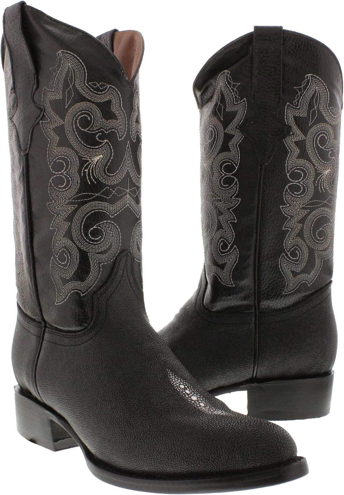 Team West - Mens Black Stingray Print Leather Cowboy Boots