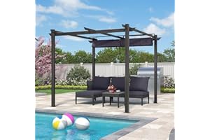 PURPLE LEAF 10' x 10' Outdoor Aluminum Pergola Heavy-Duty Retractable Patio Metal Pergola with Double Sun Shade Canopy for Backyard Gardens Deck, Navy Blue