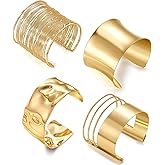 Ofeiyaa 4Pcs Gold Cuff Bracelets for Women 14K Gold Plated Chunky Irregular Wide Bangle Bracelets Set Minimalist Statement Open Hollow Wire Wrist Wrap Bracelet Upper Arm Cuff Jewelry Adjustable
