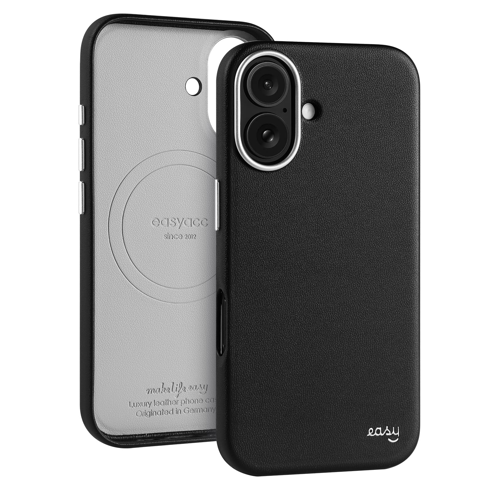 EasyAcc for iPhone 16 Case,Eco Leather,Compatible with MagSafe,Dirt Resistant,Scratch-Resistant,Metal Buttons,Luxury Phone Cover for iPhone 16, Shockproof,Drop Protection,Black-Silver — image 1